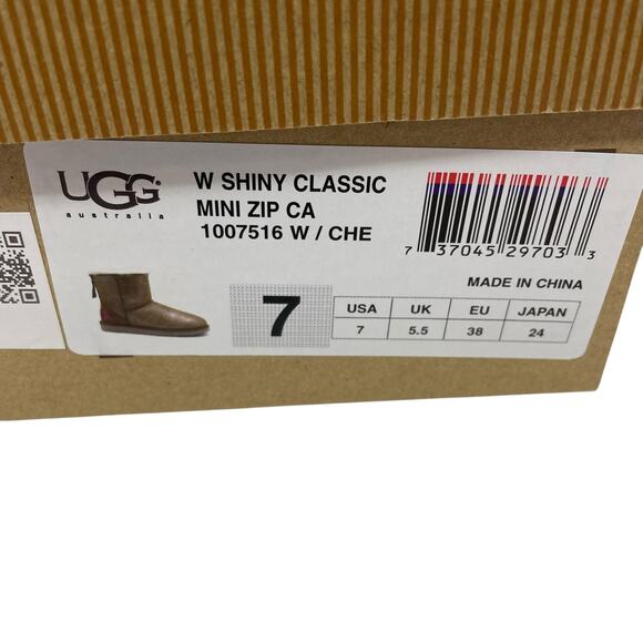 UGG Size 7 Shiny Classic Mini Zip Cancer Awareness Chestnut Boots NEW IN BOX - Picture 14 of 16